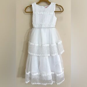 PINK BUTTERFLY Girls' White Tiered Beaded Rosette Tulle Formal Dress Size 8‎